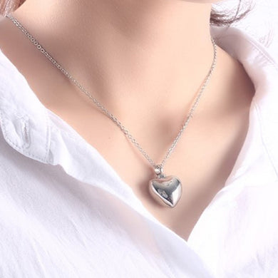 Heart Cremation Pendant Necklace for Women Stainless Steel Silver Tone Memorial Keepsake Female Jewelry Gift 20 inch