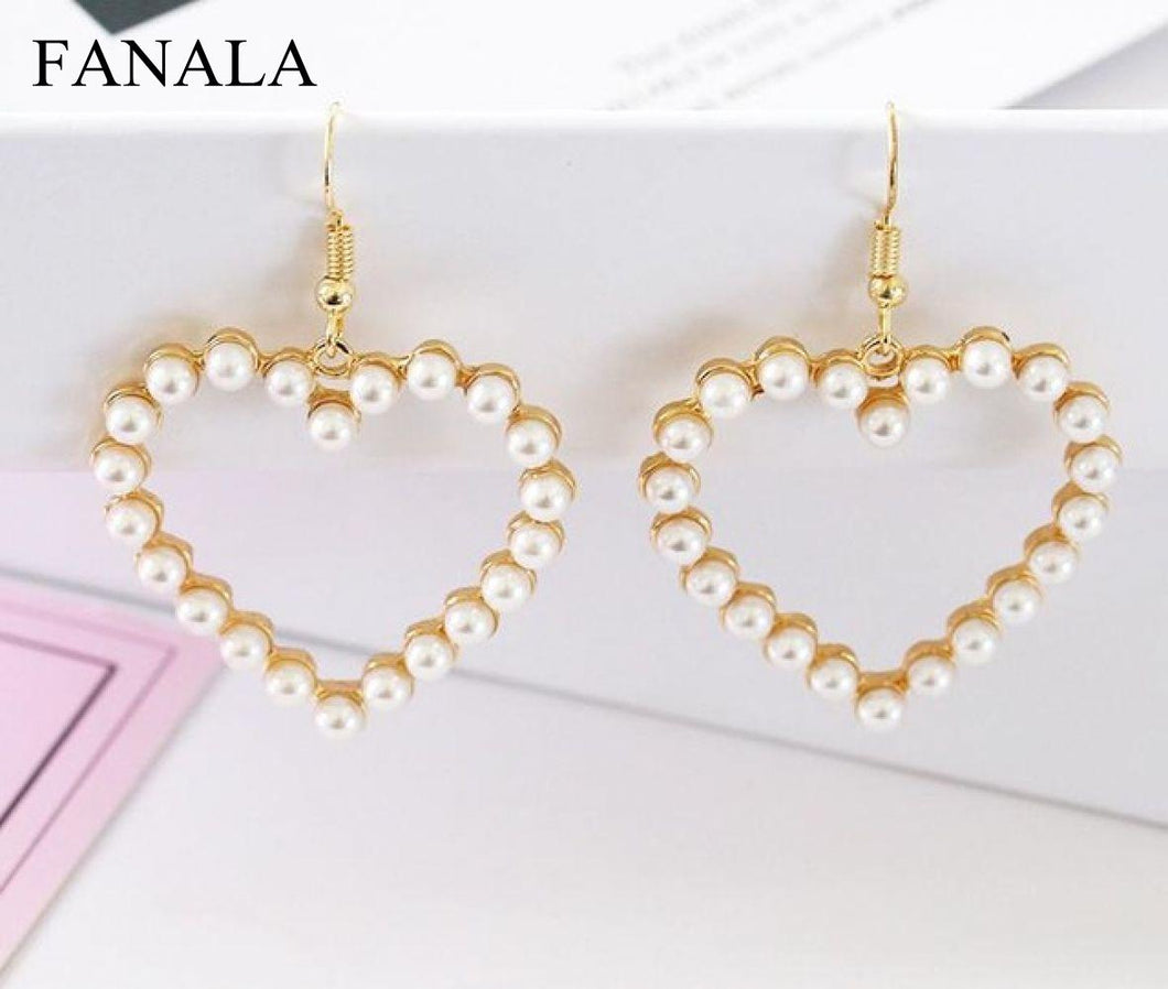 Heart Dangle Simple Peach Pearl 2017 Femme D'oreille Love Jewelry Drop Earrings Earrings Fashion Female Boucle