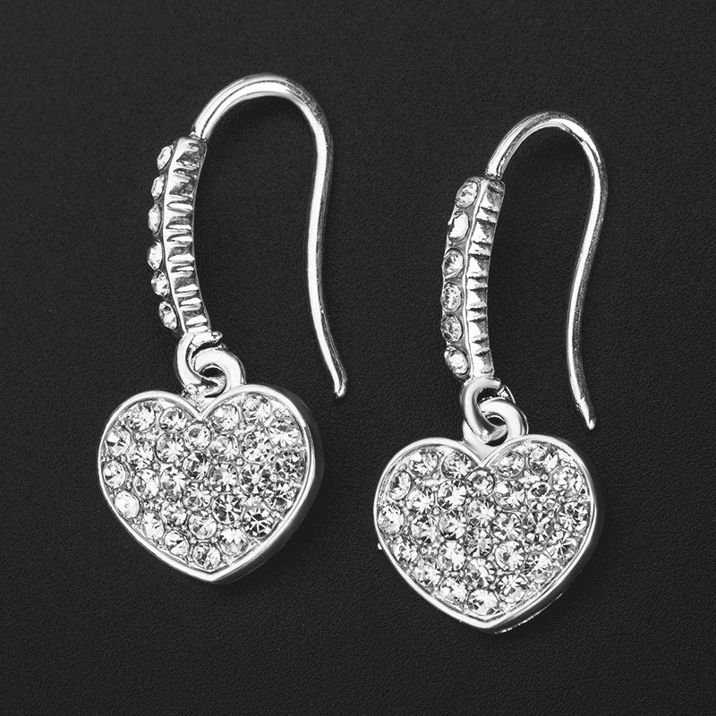 Heart Earrings For Women Girls Silver Color Rhinestone Drop Jewelry Ear Accessory Dangle Earring Crystal Eardrop Pendientes