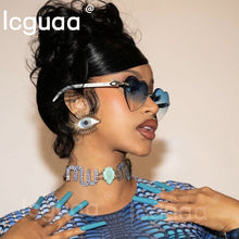 Load image into Gallery viewer, Heart Rimless Sun Glasses For Women  Brand Designer Y2k Accessories Gradient Blue Stylish Sunglasses Women 2023