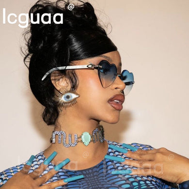 Heart Rimless Sun Glasses For Women  Brand Designer Y2k Accessories Gradient Blue Stylish Sunglasses Women 2023