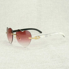 Load image into Gallery viewer, Heart Shape Natural Wood Sunglasses Men Rimless Black White Buffalo Horn Sun Glasses For Summer Driving Pink Shades Oculos Gafas