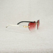 Load image into Gallery viewer, Heart Shape Natural Wood Sunglasses Men Rimless Black White Buffalo Horn Sun Glasses For Summer Driving Pink Shades Oculos Gafas