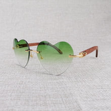 Load image into Gallery viewer, Heart Shape Natural Wood Sunglasses Men Rimless Black White Buffalo Horn Sun Glasses For Summer Driving Pink Shades Oculos Gafas