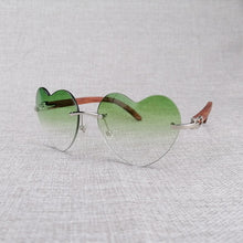 Load image into Gallery viewer, Heart Shape Natural Wood Sunglasses Men Rimless Black White Buffalo Horn Sun Glasses For Summer Driving Pink Shades Oculos Gafas