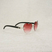 Load image into Gallery viewer, Heart Shape Natural Wood Sunglasses Men Rimless Black White Buffalo Horn Sun Glasses For Summer Driving Pink Shades Oculos Gafas