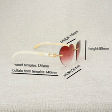 Load image into Gallery viewer, Heart Shape Natural Wood Sunglasses Men Rimless Black White Buffalo Horn Sun Glasses For Summer Driving Pink Shades Oculos Gafas