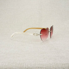 Load image into Gallery viewer, Heart Shape Natural Wood Sunglasses Men Rimless Black White Buffalo Horn Sun Glasses For Summer Driving Pink Shades Oculos Gafas