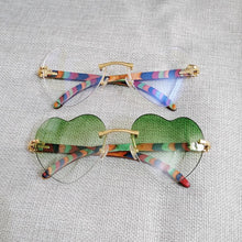 Load image into Gallery viewer, Heart Shape Natural Wood Sunglasses Men Rimless Black White Buffalo Horn Sun Glasses For Summer Driving Pink Shades Oculos Gafas
