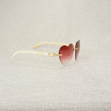 Load image into Gallery viewer, Heart Shape Natural Wood Sunglasses Men Rimless Black White Buffalo Horn Sun Glasses For Summer Driving Pink Shades Oculos Gafas