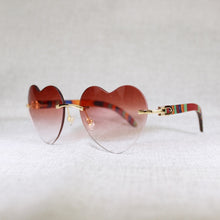 Load image into Gallery viewer, Heart Shape Natural Wood Sunglasses Men Rimless Black White Buffalo Horn Sun Glasses For Summer Driving Pink Shades Oculos Gafas