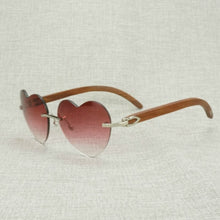 Load image into Gallery viewer, Heart Shape Natural Wood Sunglasses Men Rimless Black White Buffalo Horn Sun Glasses For Summer Driving Pink Shades Oculos Gafas
