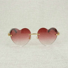 Load image into Gallery viewer, Heart Shape Natural Wood Sunglasses Men Rimless Black White Buffalo Horn Sun Glasses For Summer Driving Pink Shades Oculos Gafas
