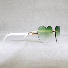 Load image into Gallery viewer, Heart Shape Natural Wood Sunglasses Men Rimless Black White Buffalo Horn Sun Glasses For Summer Driving Pink Shades Oculos Gafas