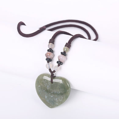 Heart Shaped Agate Long Necklace Bohemian Jewelry Natural Stone Knotted Stone Matching Stone Drop Pendant Necklaces For Women