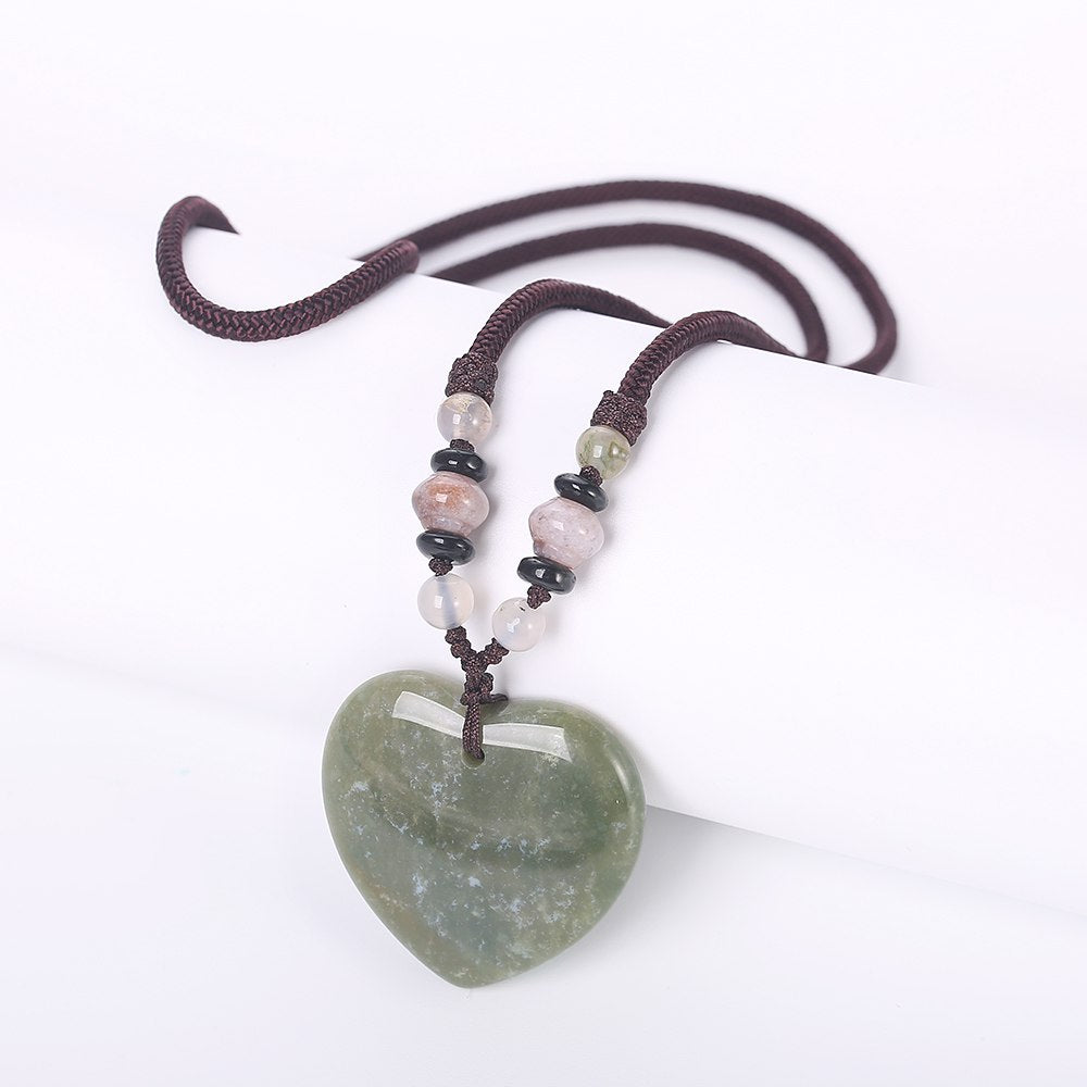 Heart Shaped Agate Long Necklace Bohemian Jewelry Natural Stone Knotted Stone Matching Stone Drop Pendant Necklaces For Women