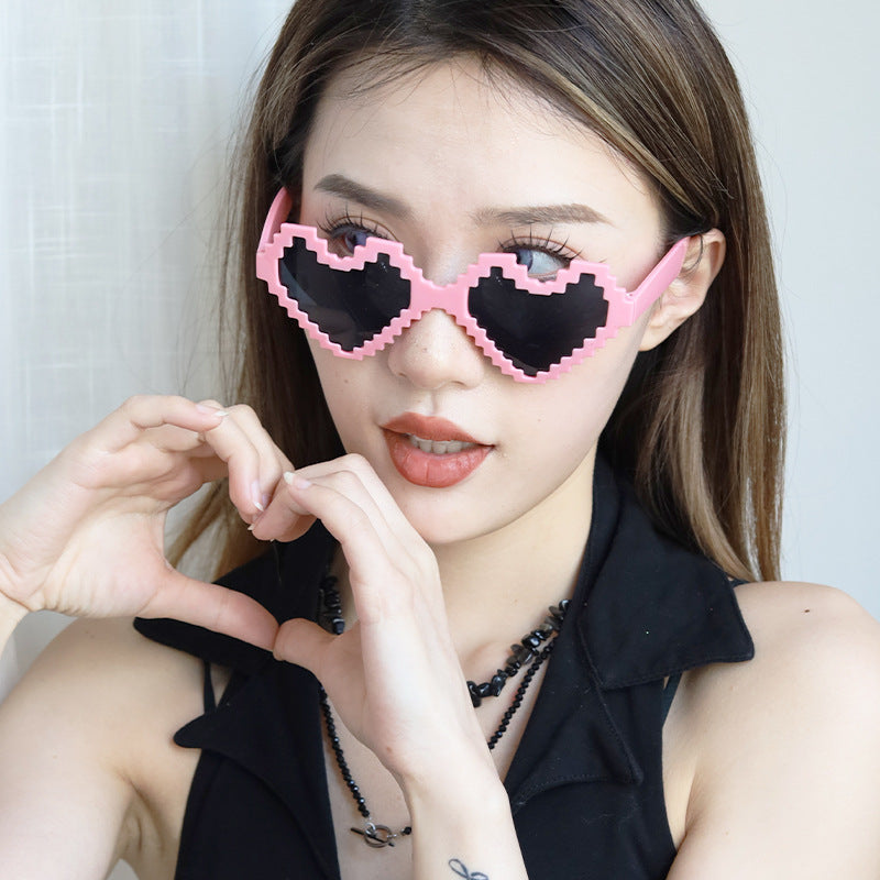 Heart Shaped Glasses Funny Mosaic Sunglasses Cosplay Face Decoration Heart Pixel Mosaic Glasses Costume Photography Accessories