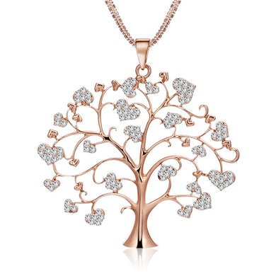 Heart Tree Of Life Pendant Necklace For Women Jewelry Multi Layers Chain Big Crystal Necklaces & Pendants Silver Color XL07222