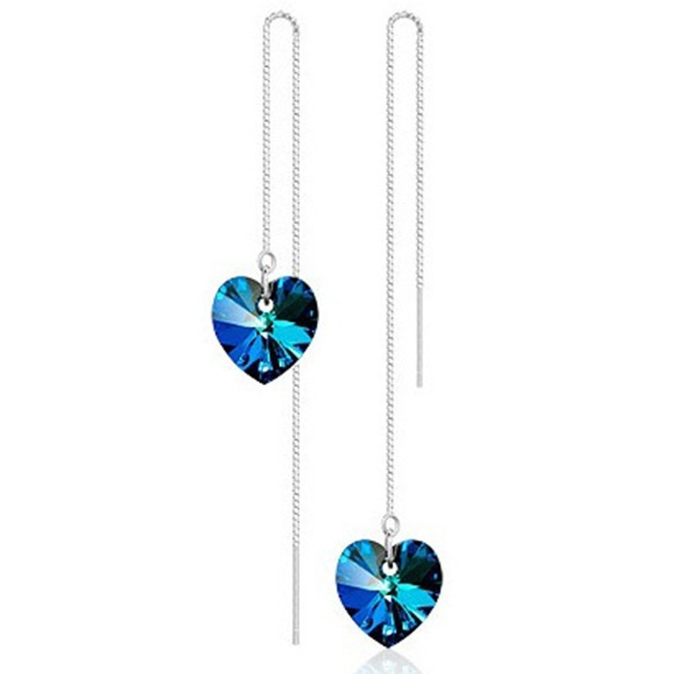 Heart shape Silver Plated Long Earrings For Women Crystal Earrings Charm Jewelry