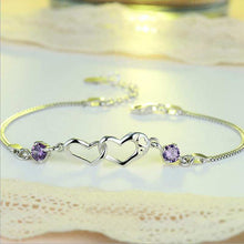 Load image into Gallery viewer, Hearts Love Clear/Purple Cubic Zirconia Amethyst Ladies' Bracelets 925 Sterling Silver Bracelet for Women Wedding Jewelry YBR084