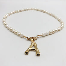 Load image into Gallery viewer, Real Pearl Necklace Choker Alphabet A-Z Initial Pearl Necklace Stainless Steel Buckle GoldColor Pendant Freshwater Pearl Jewelry