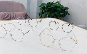 Clear Glasses Frames Women Retro Metal Polygon Eyeglasses Womens Gradient Pink Optical Frame Spectacles Hollow Design