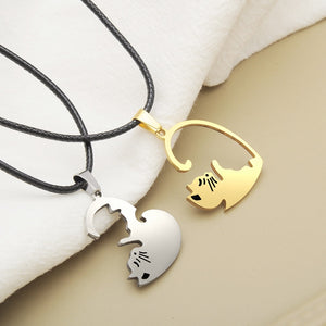 Couple heart necklace Cute Cartoon cat Pendant NecklaceSimple personality color black animal Necklace Jewelry Gift for girl boys
