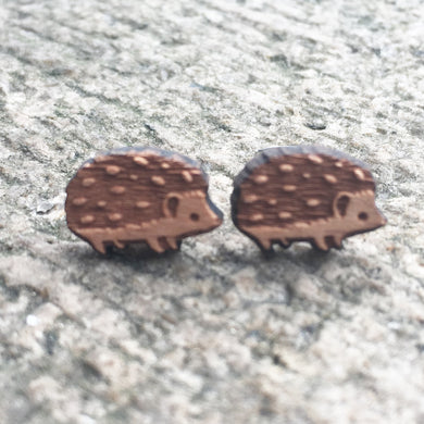 Hedgehog Laser Engraved Animal Earrings Hedgepig Stud Wooden Earring Handmade Earring X 1 Pair