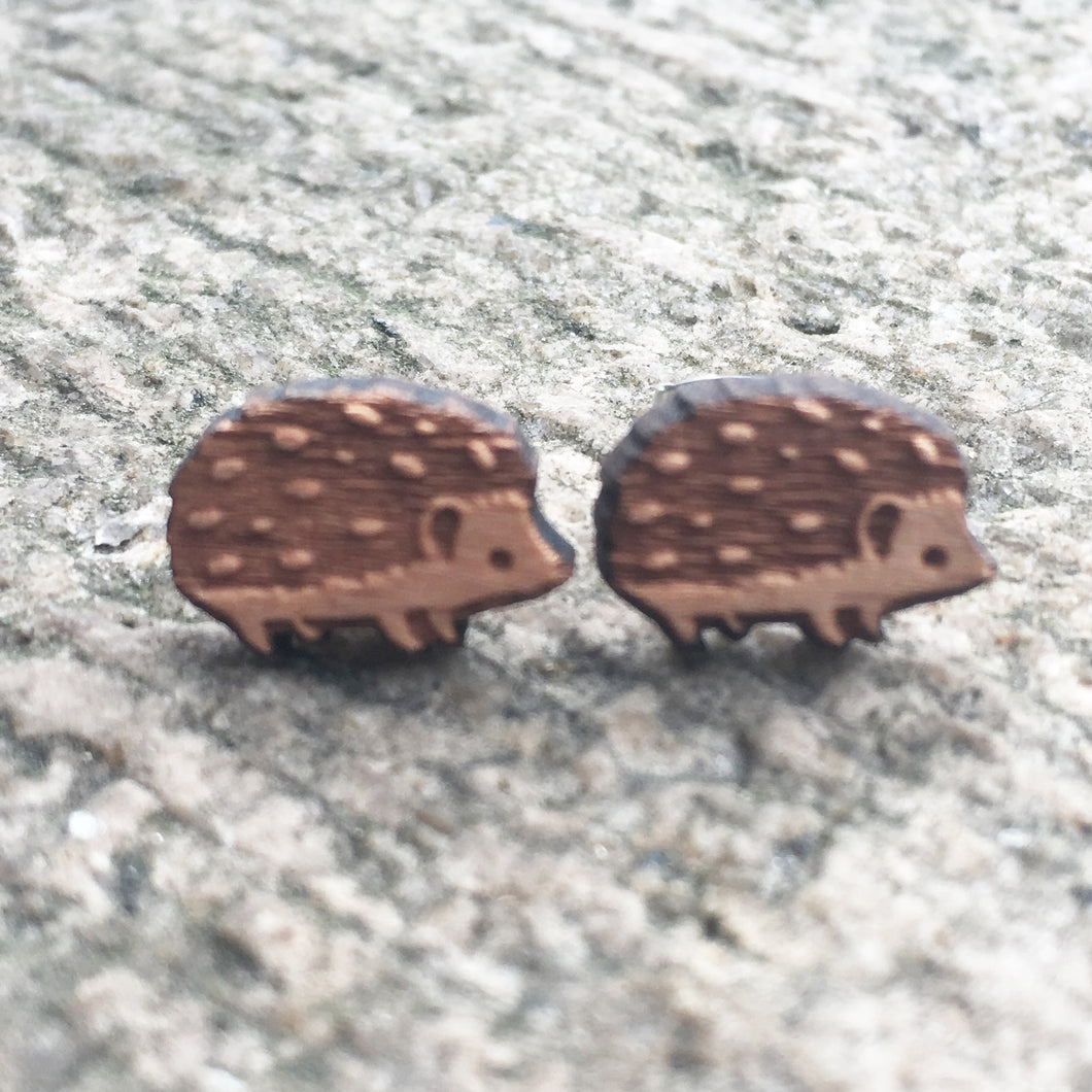 Hedgehog Laser Engraved Animal Earrings Hedgepig Stud Wooden Earring Handmade Earring X 1 Pair