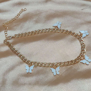 Punk Gold  Silver Color Chain 5 Butterfly Pendant Necklace for Women Wedding Party Statement 2020 Cute Choker Necklaces Jewelry