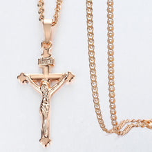 Load image into Gallery viewer, Cross Crucifix Clear Crystal Pendant Necklace for Men Women 585 Rose Gold Prayer Jesus Snail Link Chain Wholesale Jewelry GPM26