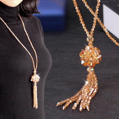 Korean Crystal Long Necklace Women Fashion Sweater Chain 2018 New Beads Tassel Bijoux Shiny Red Party Jewelry Lady