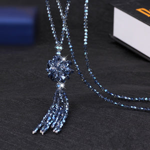 Korean Crystal Long Necklace Women Fashion Sweater Chain 2018 New Beads Tassel Bijoux Shiny Red Party Jewelry Lady