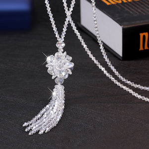 Korean Crystal Long Necklace Women Fashion Sweater Chain 2018 New Beads Tassel Bijoux Shiny Red Party Jewelry Lady