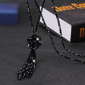 Korean Crystal Long Necklace Women Fashion Sweater Chain 2018 New Beads Tassel Bijoux Shiny Red Party Jewelry Lady