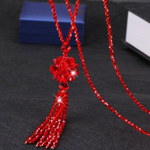 Korean Crystal Long Necklace Women Fashion Sweater Chain 2018 New Beads Tassel Bijoux Shiny Red Party Jewelry Lady