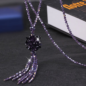 Korean Crystal Long Necklace Women Fashion Sweater Chain 2018 New Beads Tassel Bijoux Shiny Red Party Jewelry Lady