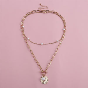 Baroque Pearl Coin Pendant Choker Necklace for Women Wedding Punk Bead Lariat Gold Color Long Chain Necklace Jewelry Gift