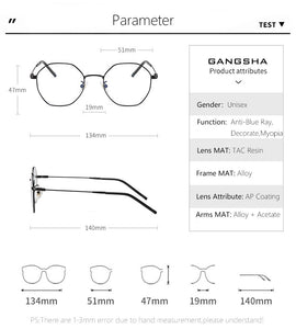 Gold Computer Glasses Frame Women Alloy Polygon Anti Blue Light Eyeglass Frames Fashion Myopia Prescription Eyewear 8005