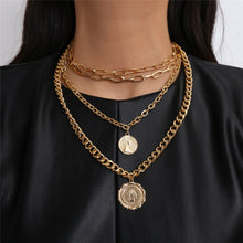 Carica l'immagine nel visualizzatore di Gallery, Punk Multi Layer Curb Cuban Chunky Thick Portrait Choker Necklace Women Vintage Carved Coin Pendant Necklace Jewelry