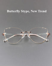 Load image into Gallery viewer, Butterfly Style Transparent Lenses Titanium Female Eyewear Diamond Trimmed Rimless Spectacle Frame Women Sunglasses Tint Lenses