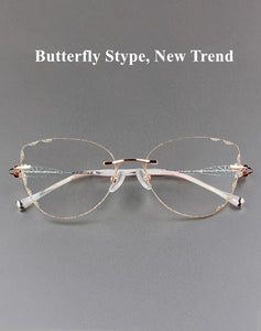 Butterfly Style Transparent Lenses Titanium Female Eyewear Diamond Trimmed Rimless Spectacle Frame Women Sunglasses Tint Lenses