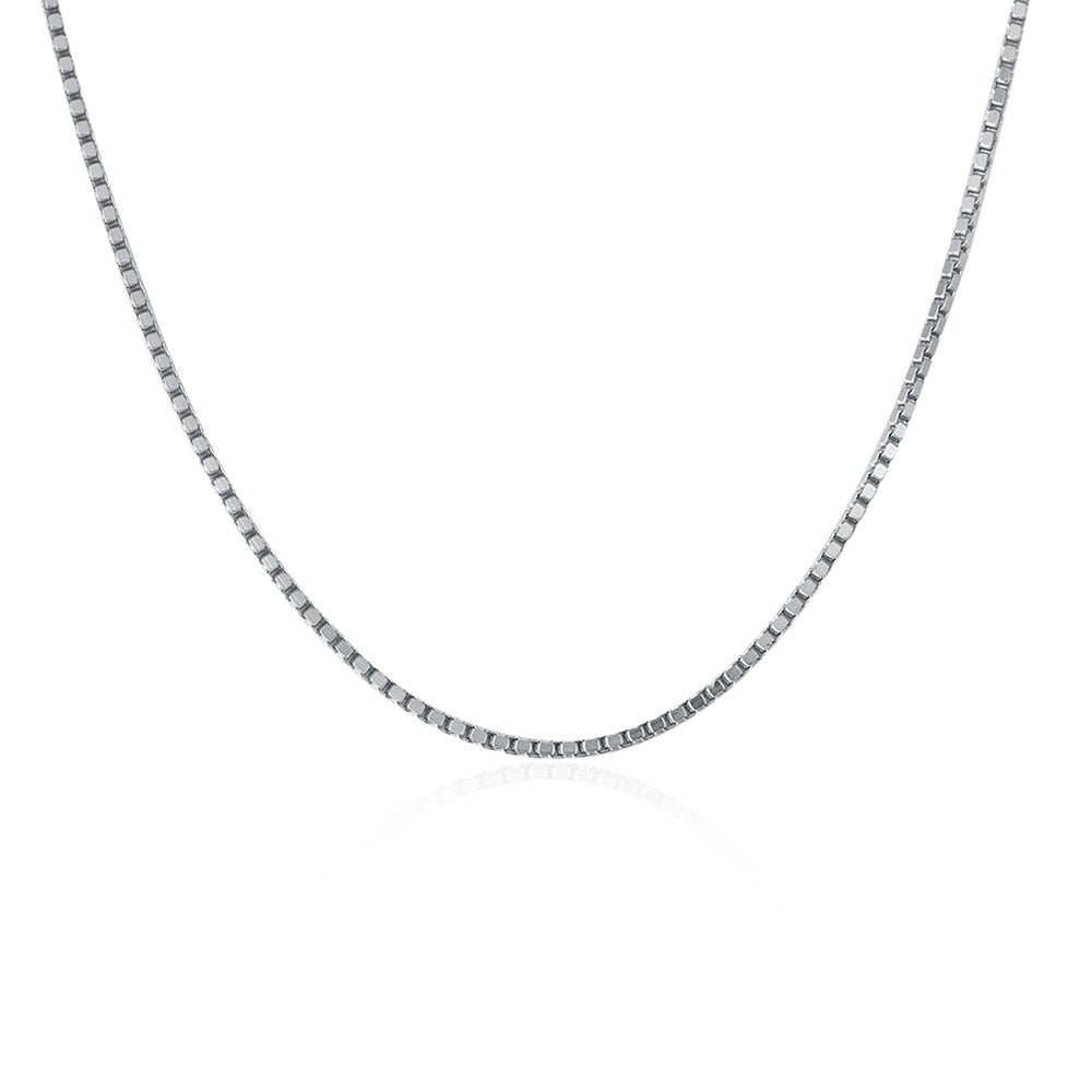 925 Sterling Silver Box Chain Necklace Width 1.0mm, Length 40mm, 45mm Women European Fine Jewelry Gift TFN012