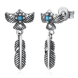 925 Sterling Silver Eagle Blue Zircon Feather Charm Earrings , European For Men and Women SVE233