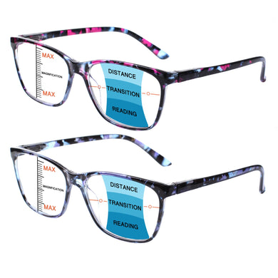 Henotin 2 Pack Comfortable Progressive Multifocal Reading Glasses Men's and Women's Spring Hinged Plastic Frame Eyeglasses