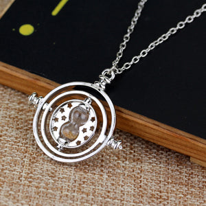 Hermione Granger Rotating Time Turner Gold/Silver Necklace Hourglass Sand Necklaces Women Men Silver Gold Link Chain