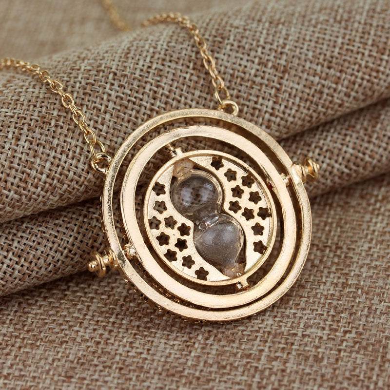 Hermione Granger Rotating Time Turner Gold/Silver Necklace Hourglass Sand Necklaces Women Men Silver Gold Link Chain
