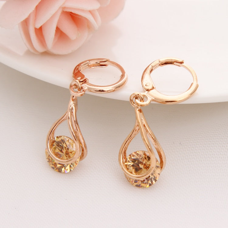 1Pair Hanging Drop Dangle Earrings Champagne Cubic Zircona Crystal Drop Earrings Women Fashion Jewelry