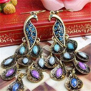Bohemia Peacock Earrings Trendy Vintage Sky Blue Crystal Hanging Dangle Drop Earrings Women Wedding Gifts