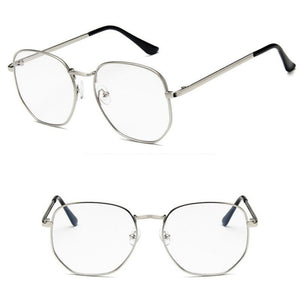 Hexagon Silver Clear Glasses Frame Men 2023 Retro Myopia Optical Fake Eye Glasses Frame Women Oculos lunette de vue homme